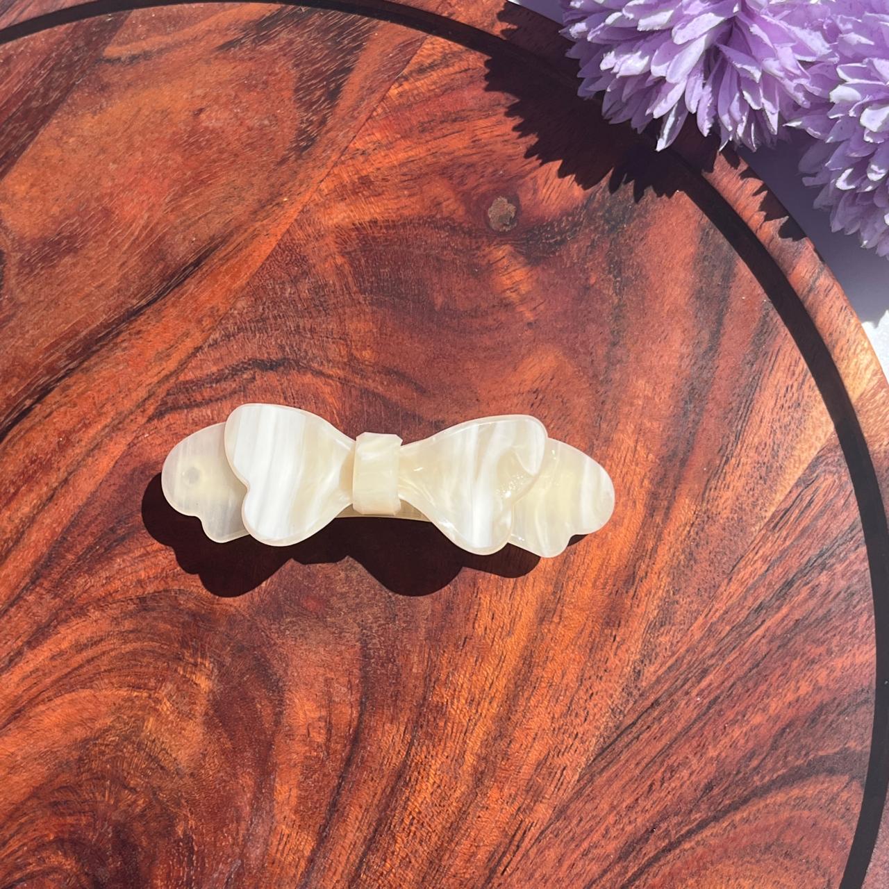 Marble Bow Barrette Clip - Medium 8.5cm