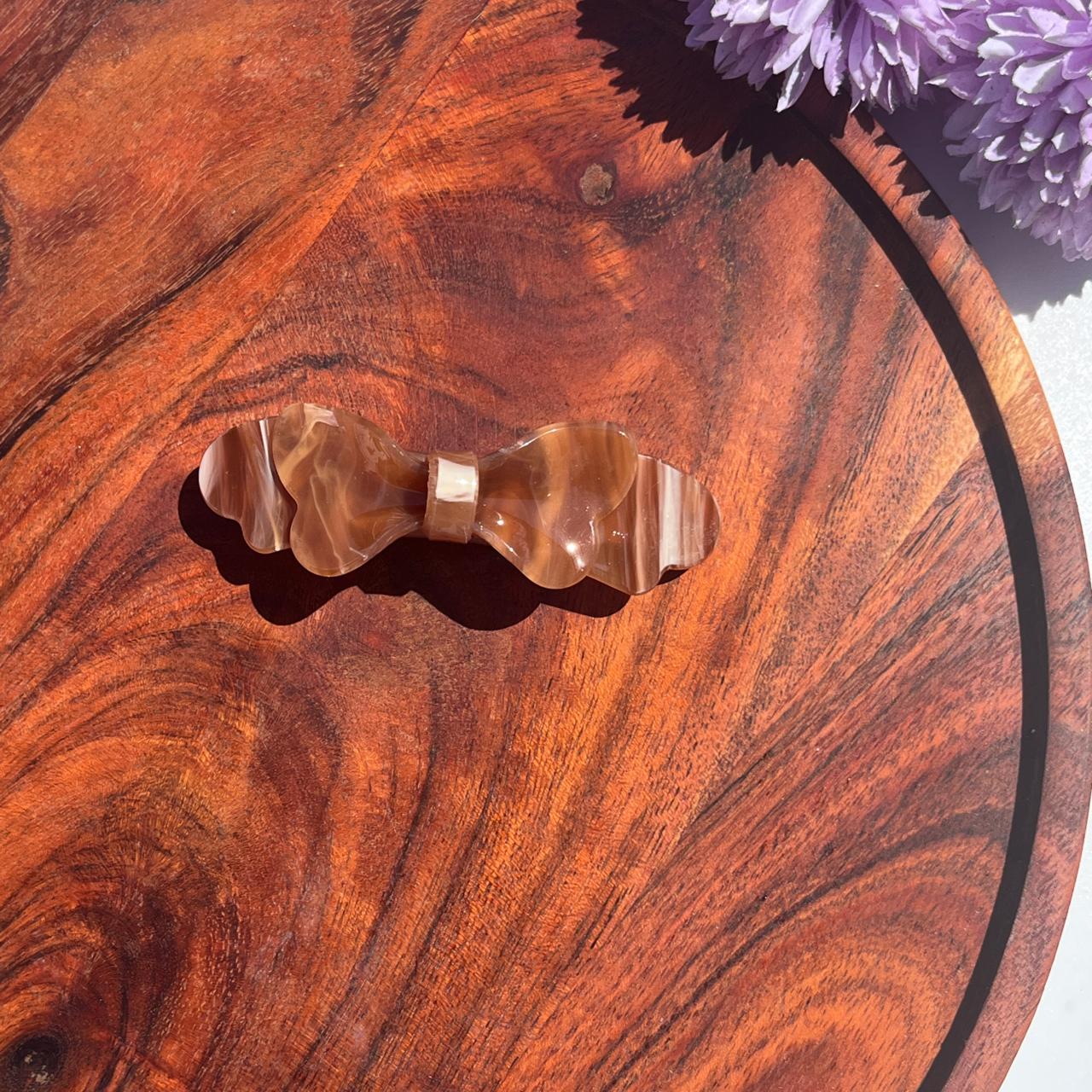 Marble Bow Barrette Clip - Medium 8.5cm