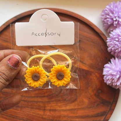 Sunflower Charm Hair Tie Set - Pack of 2