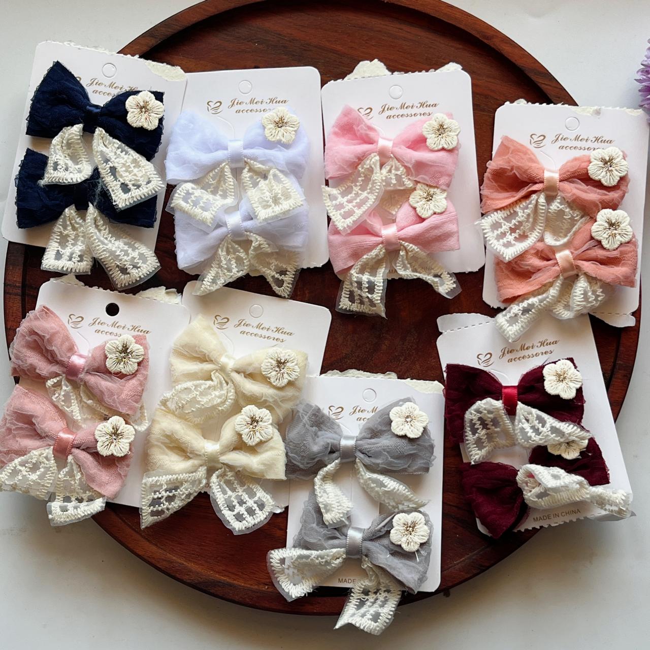 Vintage Lace Floral Bow Hair Clip  - Pack of 1