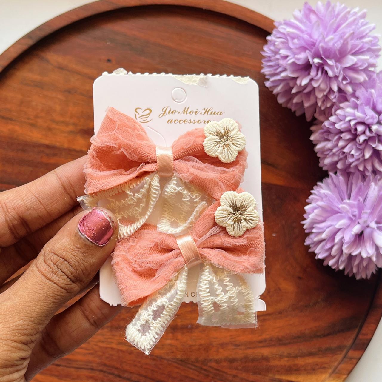 Vintage Lace Floral Bow Hair Clip  - Pack of 1