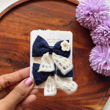 Vintage Lace Floral Bow Hair Clip  - Pack of 1