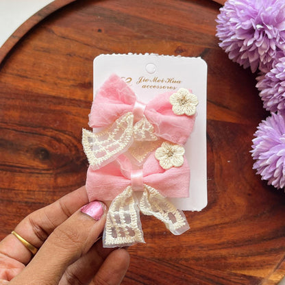 Vintage Lace Floral Bow Hair Clip  - Pack of 1
