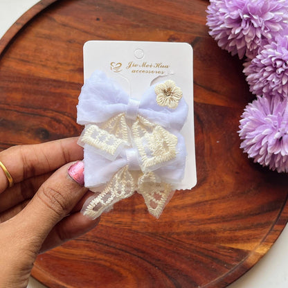 Vintage Lace Floral Bow Hair Clip  - Pack of 1