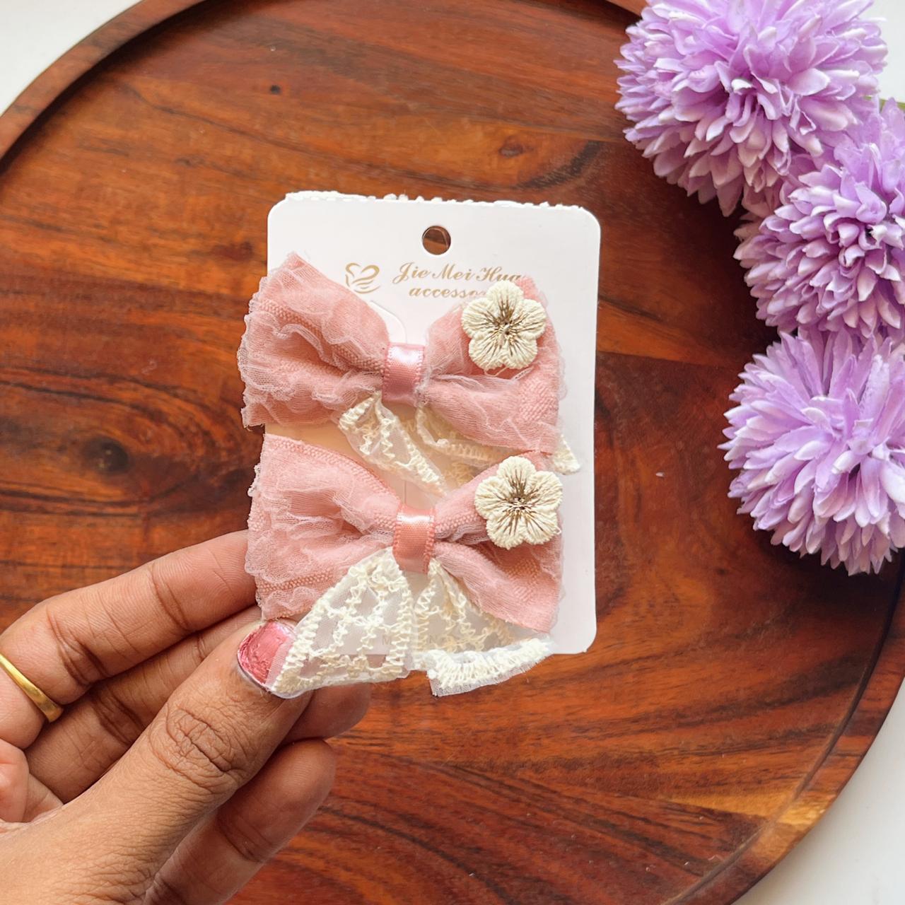 Vintage Lace Floral Bow Hair Clip  - Pack of 1