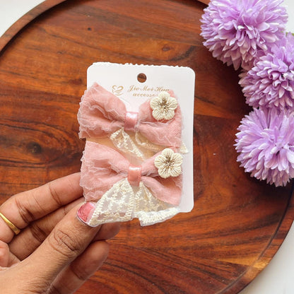 Vintage Lace Floral Bow Hair Clip  - Pack of 1