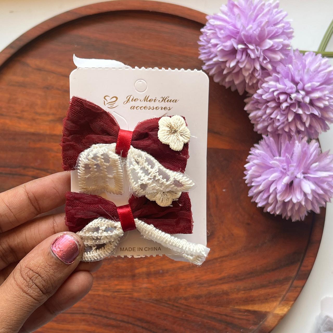 Vintage Lace Floral Bow Hair Clip  - Pack of 1