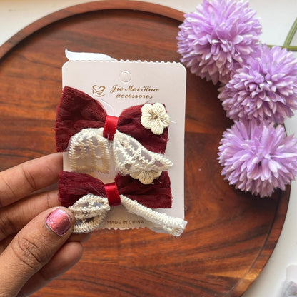 Vintage Lace Floral Bow Hair Clip  - Pack of 1