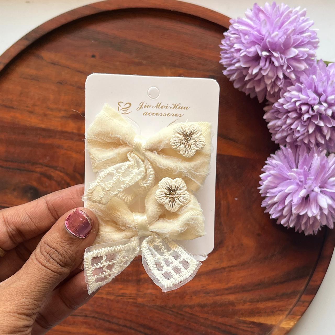 Vintage Lace Floral Bow Hair Clip  - Pack of 1