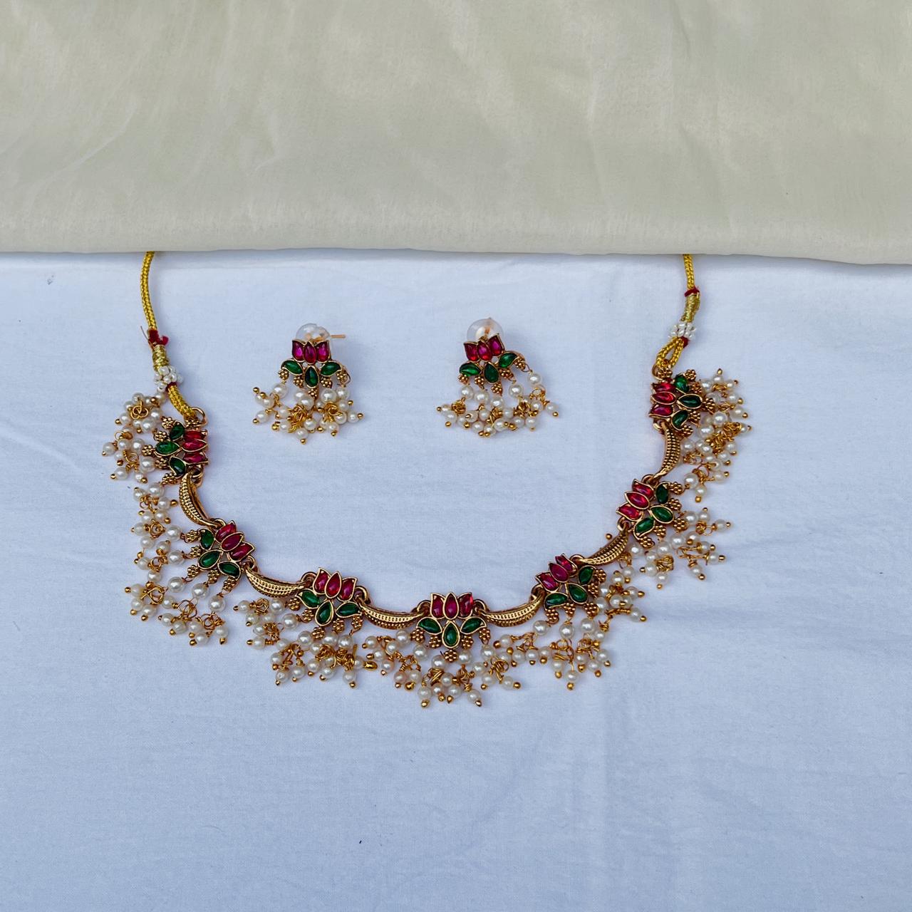 Pearl Bloom Kundan Floral Choker Set
