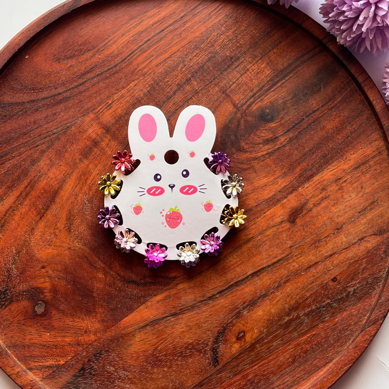 Rainbow Mini Metallic Hair Claw Clips – 12-Piece Bunny Card Set