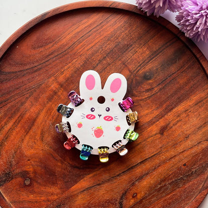Rainbow Mini Metallic Hair Claw Clips – 12-Piece Bunny Card Set
