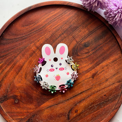 Rainbow Mini Metallic Hair Claw Clips – 12-Piece Bunny Card Set