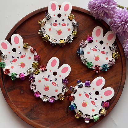 Rainbow Mini Metallic Hair Claw Clips – 12-Piece Bunny Card Set