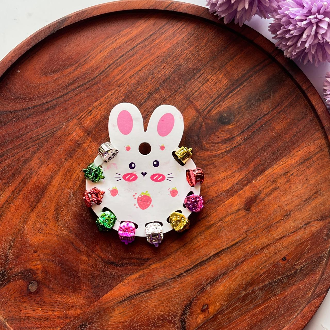 Rainbow Mini Metallic Hair Claw Clips – 12-Piece Bunny Card Set