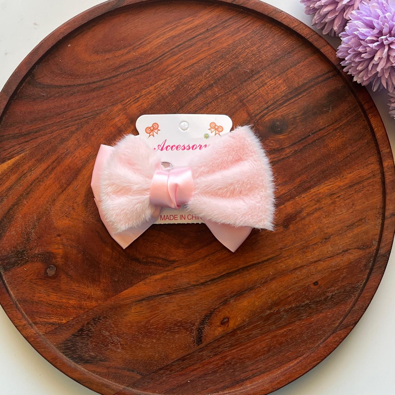 Luxury Faux Fur Bow Hair Clip – Soft Satin Ribbon Hair Bow