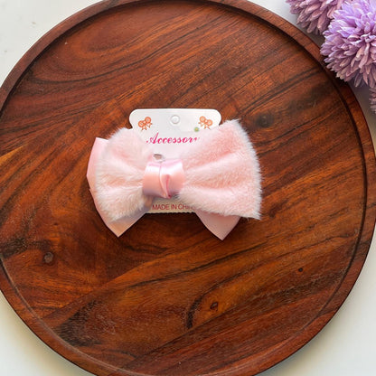 Luxury Faux Fur Bow Hair Clip – Soft Satin Ribbon Hair Bow