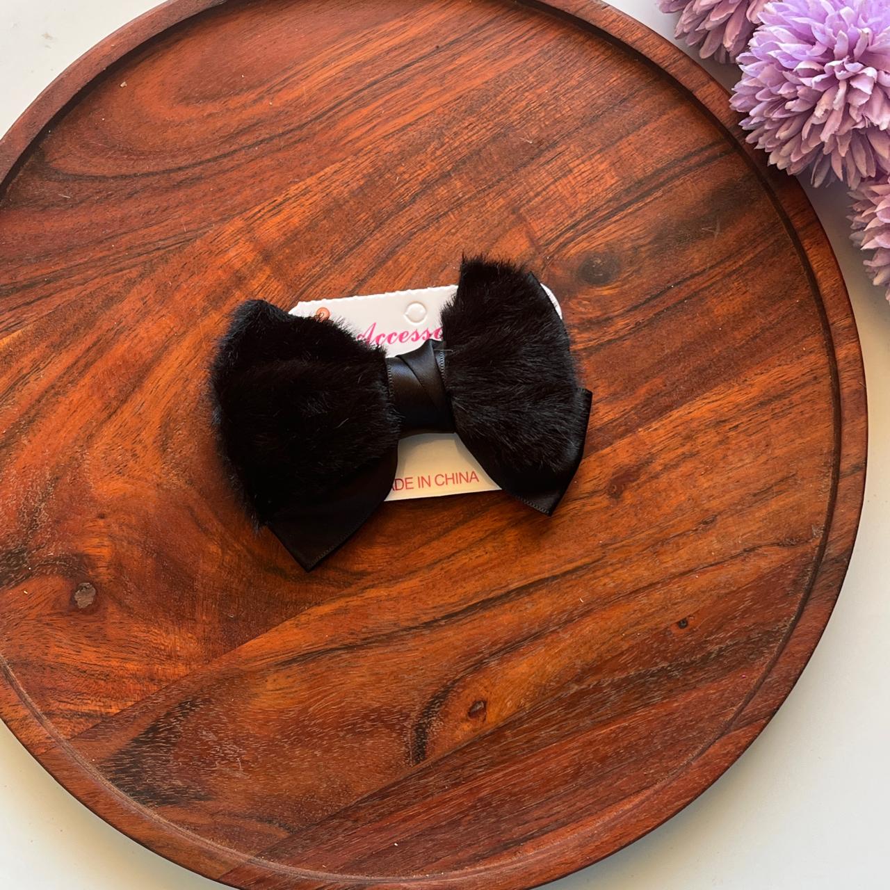 Luxury Faux Fur Bow Hair Clip – Soft Satin Ribbon Hair Bow