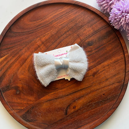 Luxury Faux Fur Bow Hair Clip – Soft Satin Ribbon Hair Bow