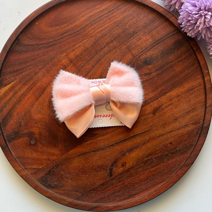 Luxury Faux Fur Bow Hair Clip – Soft Satin Ribbon Hair Bow