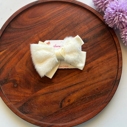 Luxury Faux Fur Bow Hair Clip – Soft Satin Ribbon Hair Bow
