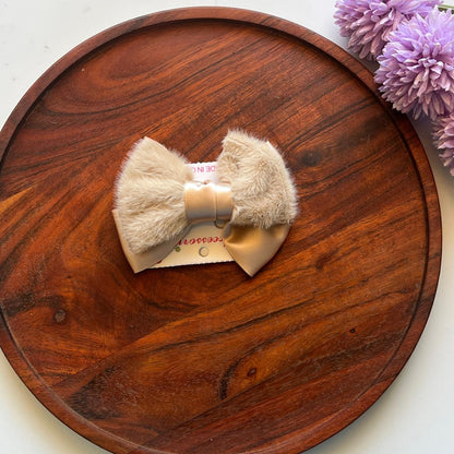 Luxury Faux Fur Bow Hair Clip – Soft Satin Ribbon Hair Bow