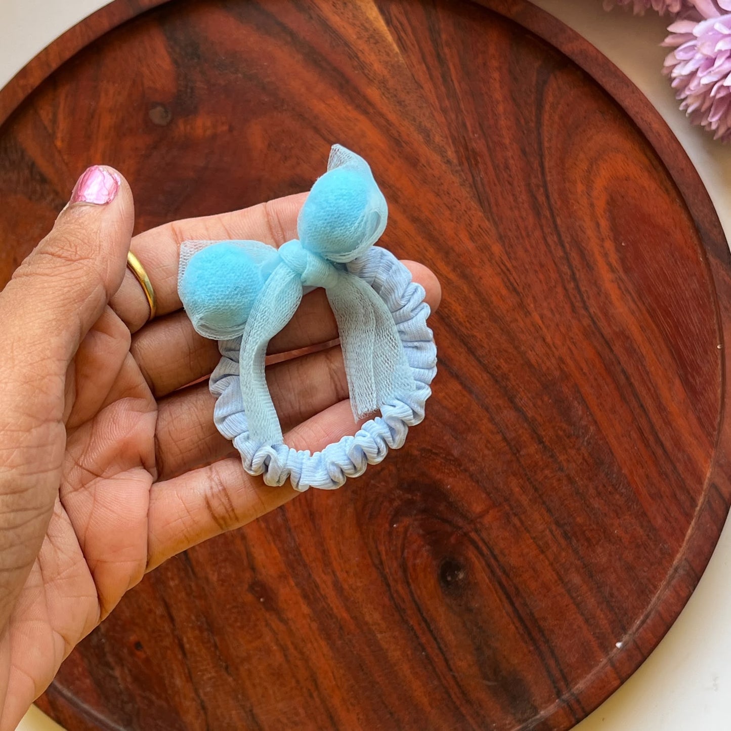 Pastel Mesh Bow Hair Scrunchie-  Pack of 1