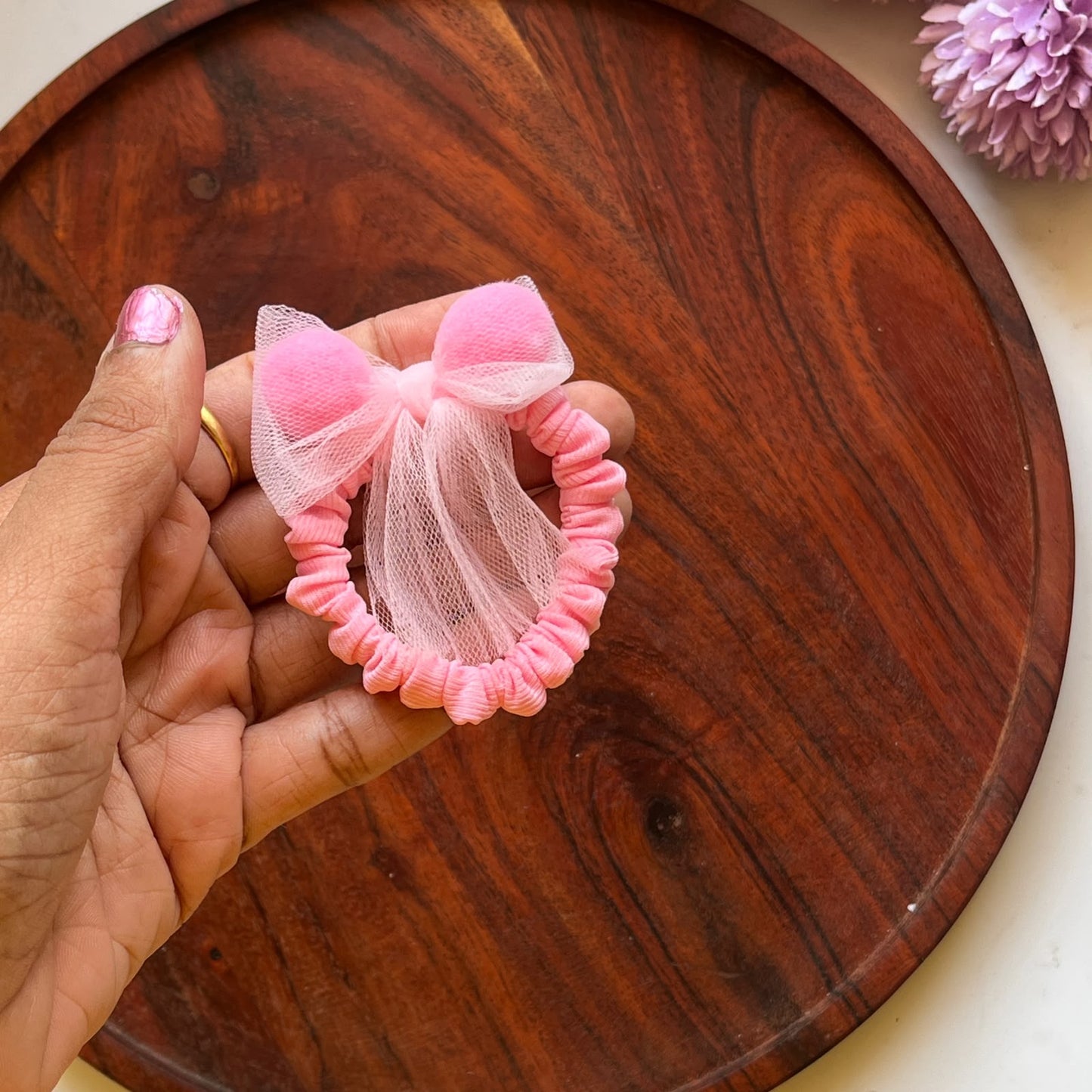 Pastel Mesh Bow Hair Scrunchie-  Pack of 1