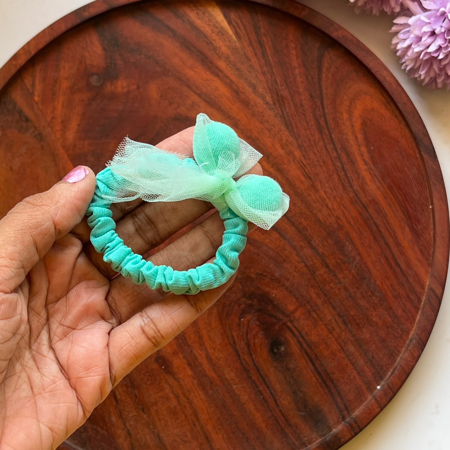 Pastel Mesh Bow Hair Scrunchie-  Pack of 1
