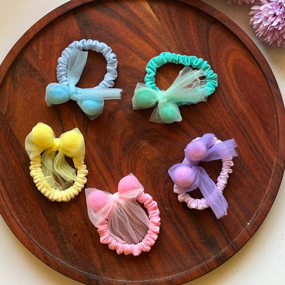 Pastel Mesh Bow Hair Scrunchie-  Pack of 1