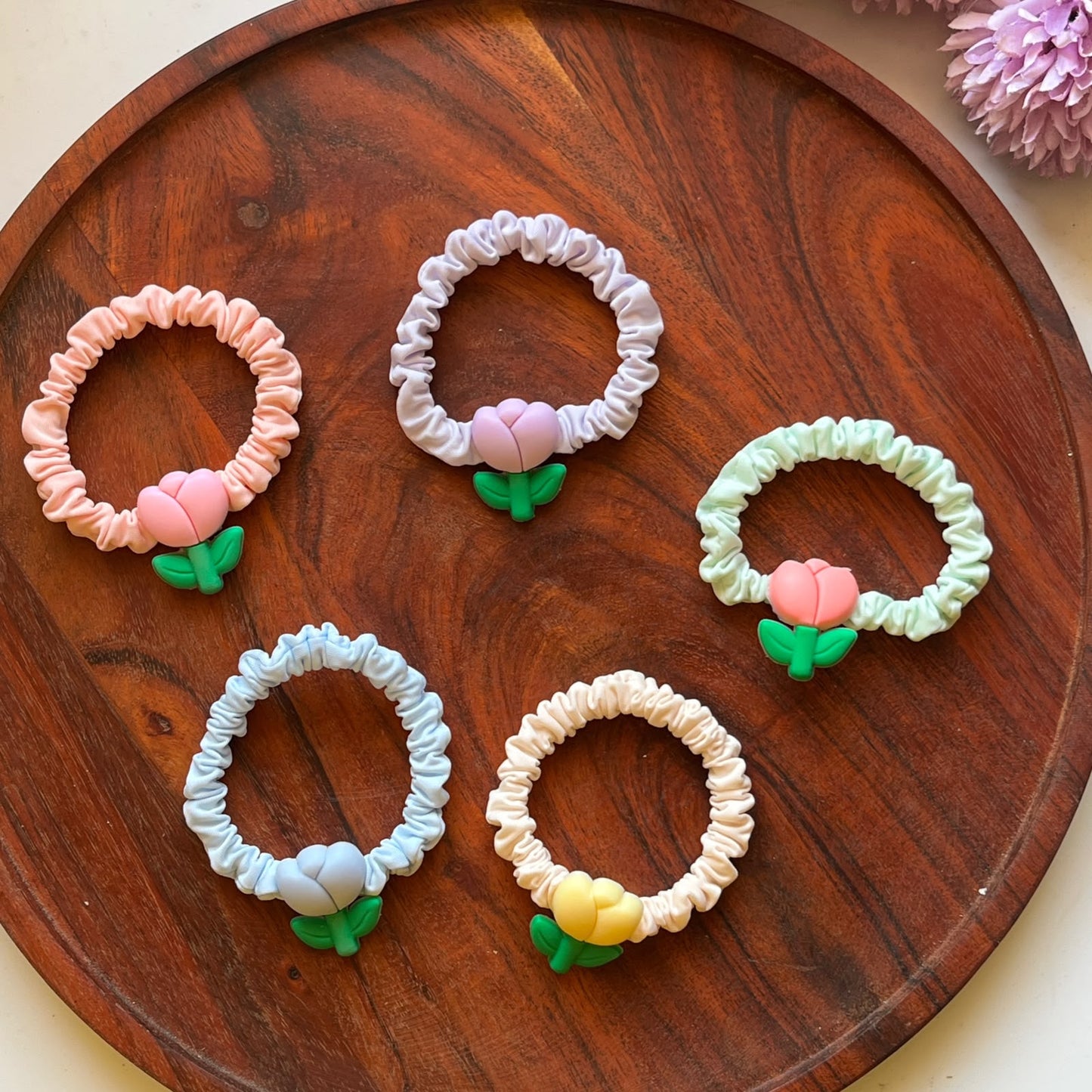 Pastel Tulip Scrunchie Hair Tie-  Pack of 1