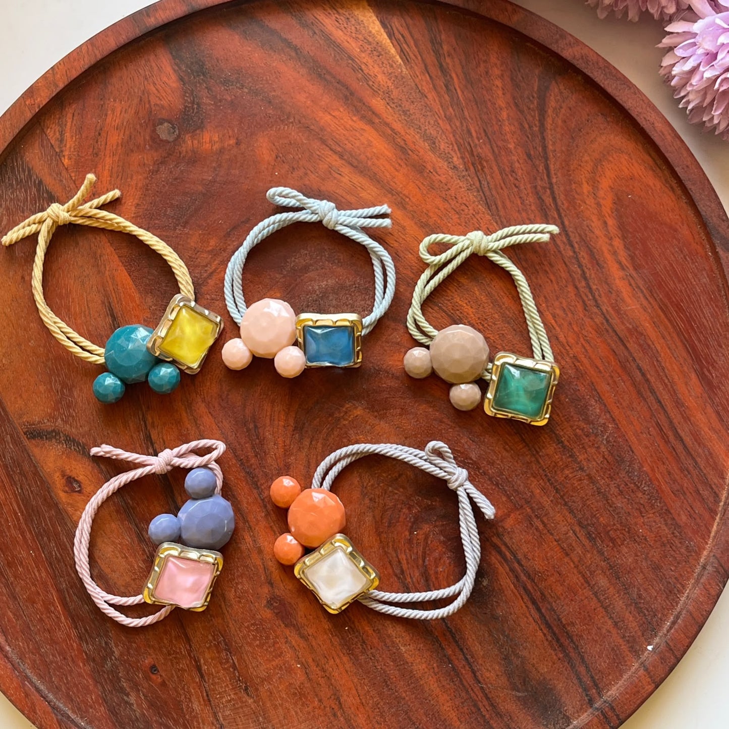 Pastel Gemstone Charm Hair Tie -  Pack of 1