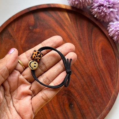 Smiley Leopard Charm Hair Tie- Pack of 1