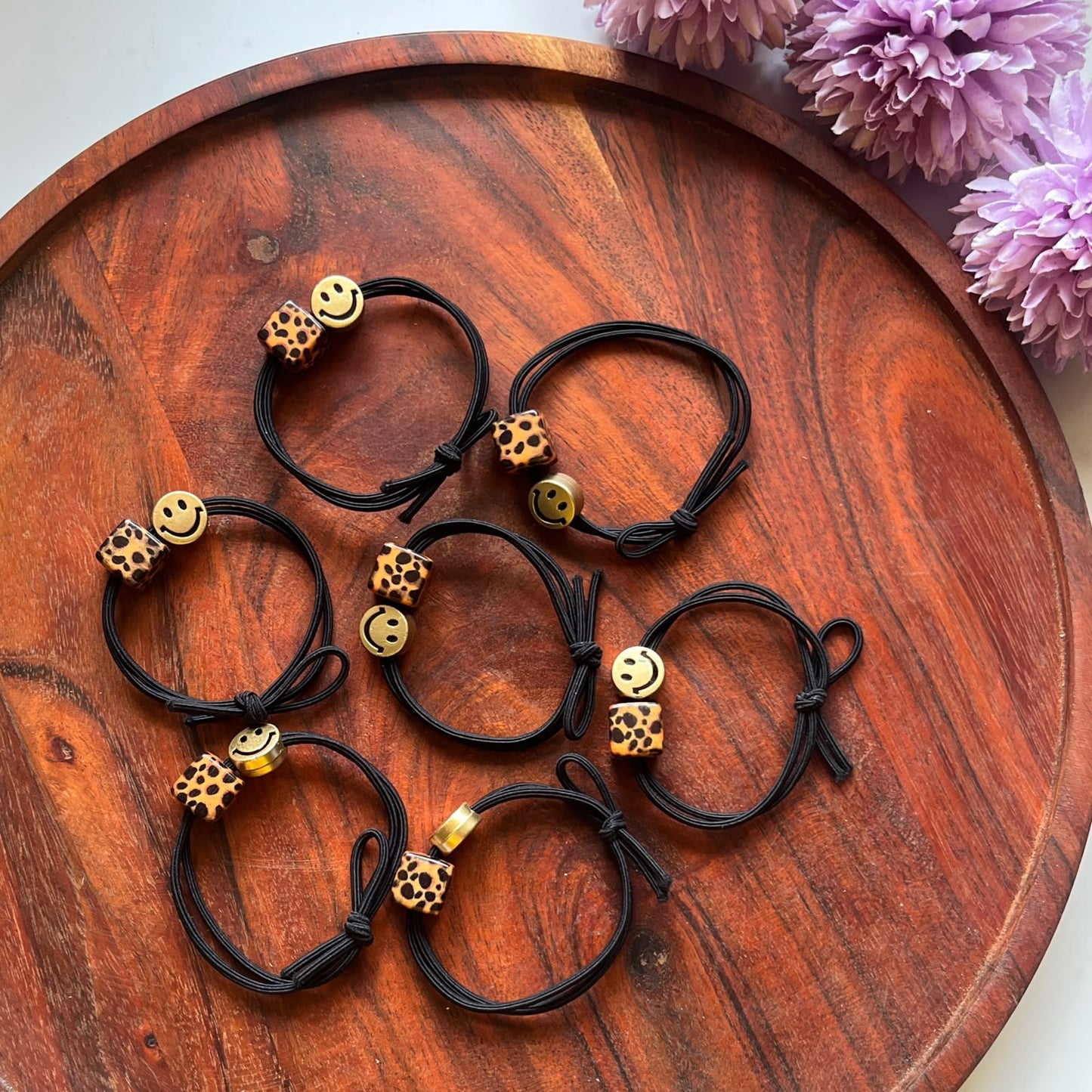Smiley Leopard Charm Hair Tie- Pack of 1