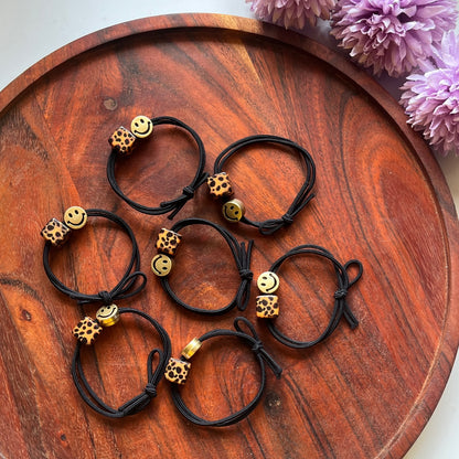 Smiley Leopard Charm Hair Tie- Pack of 1
