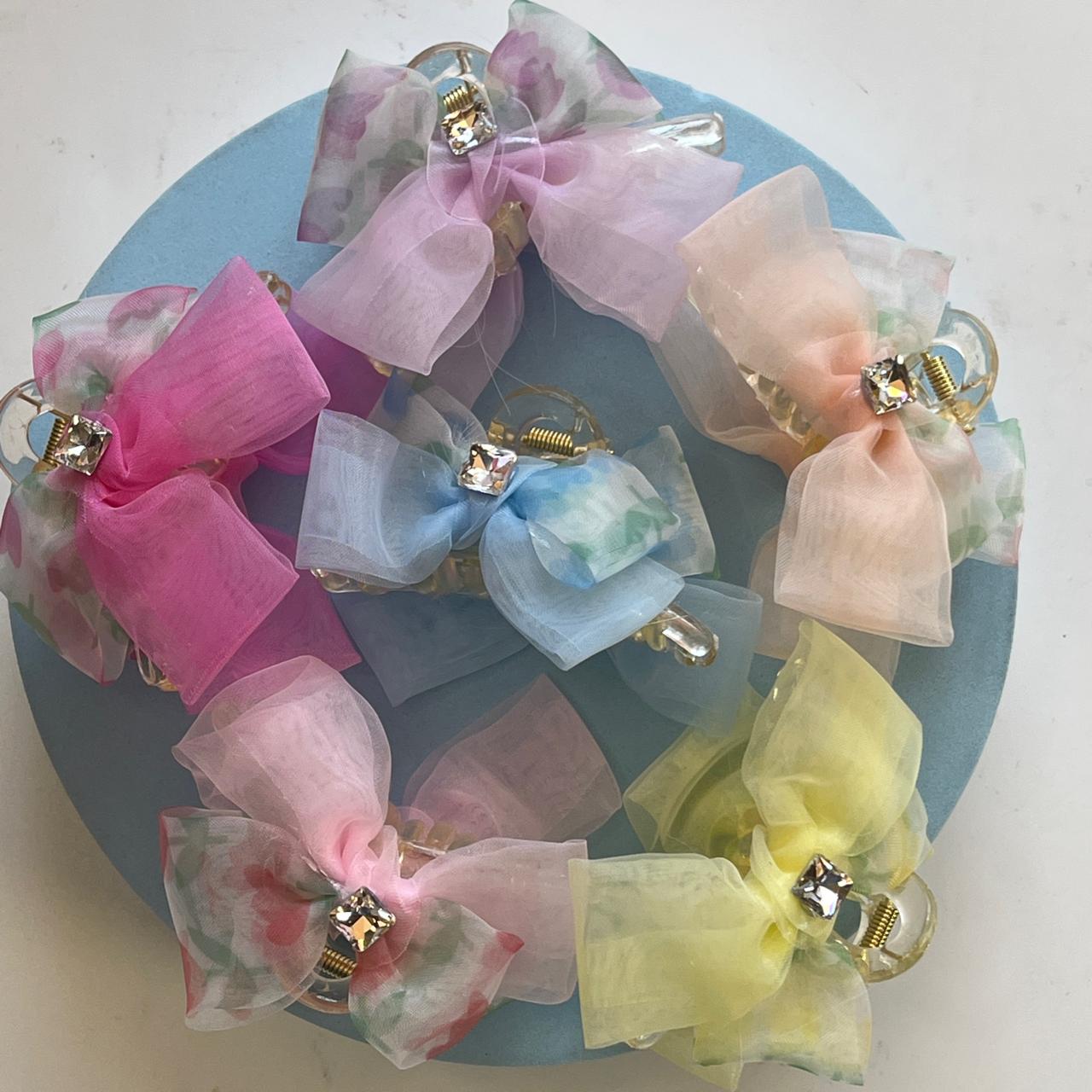 Pastel Organza Bow Hair Claw Clips- Medium 7cm