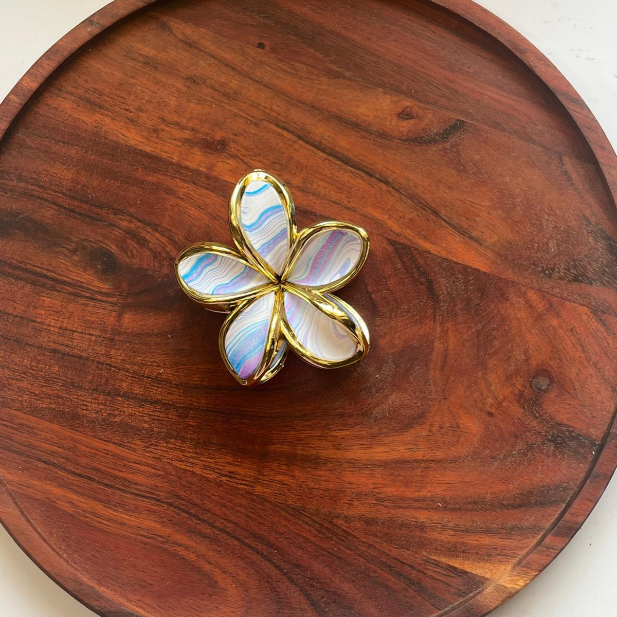 Marbled Gold-Trim Flower Claw Clip - Medium 8cm