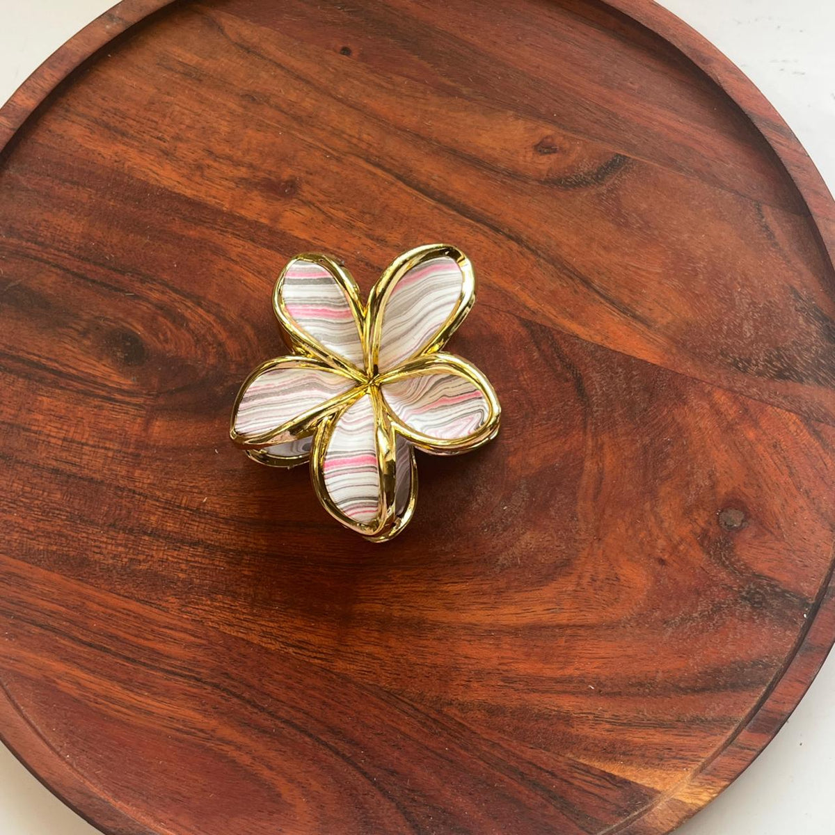 Marbled Gold-Trim Flower Claw Clip - Medium 8cm