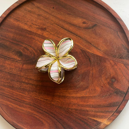 Marbled Gold-Trim Flower Claw Clip - Medium 8cm