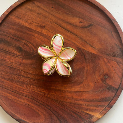 Marbled Gold-Trim Flower Claw Clip - Medium 8cm