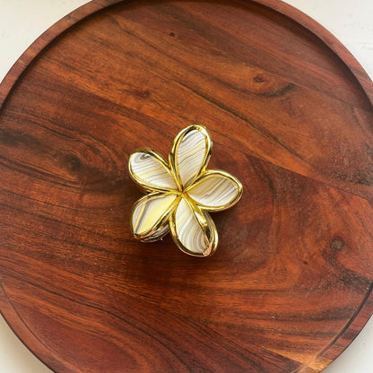 Marbled Gold-Trim Flower Claw Clip - Medium 8cm