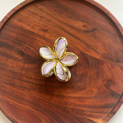 Marbled Gold-Trim Flower Claw Clip - Medium 8cm