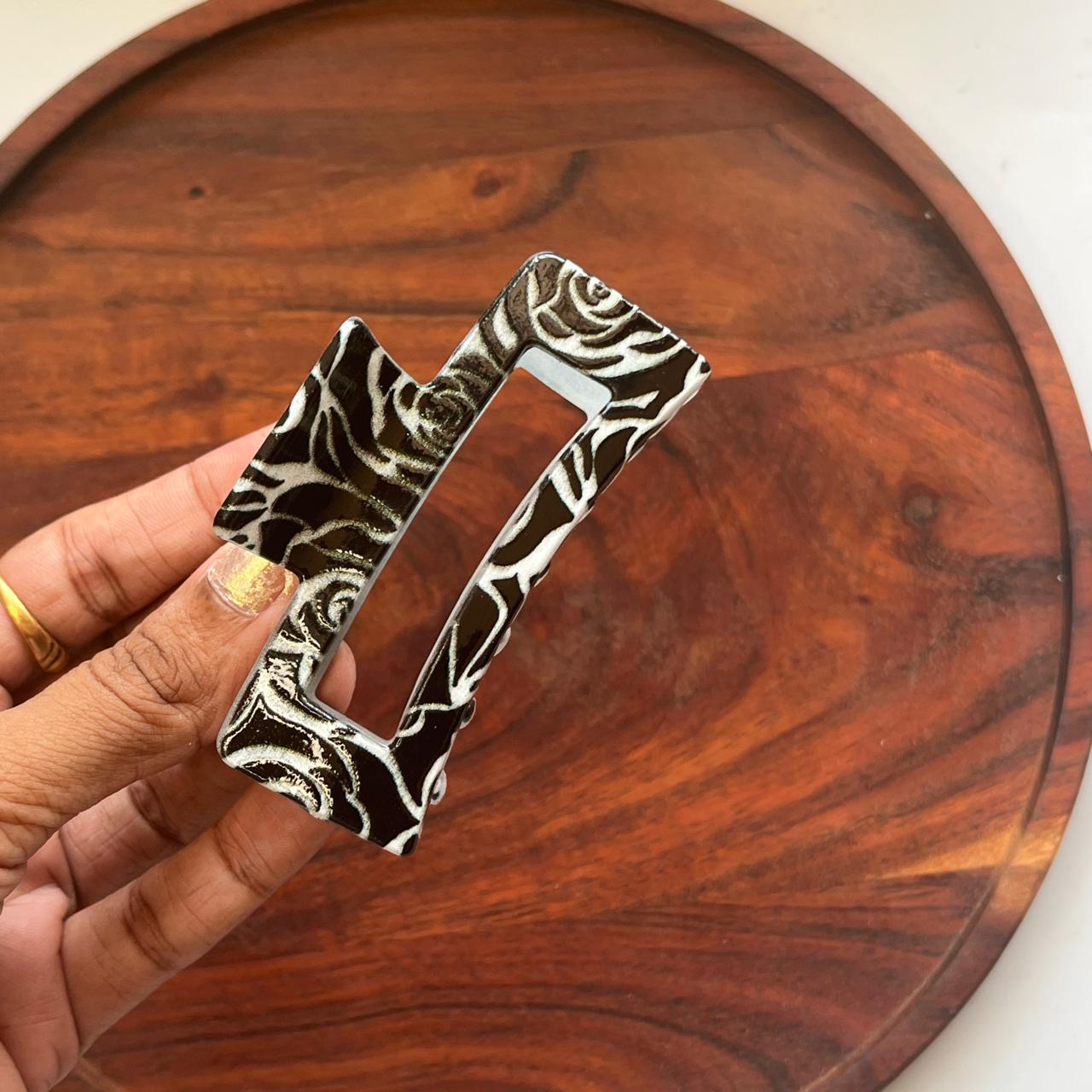 Geometric Pattern Rectangle Hair Clip - Medium 9cm