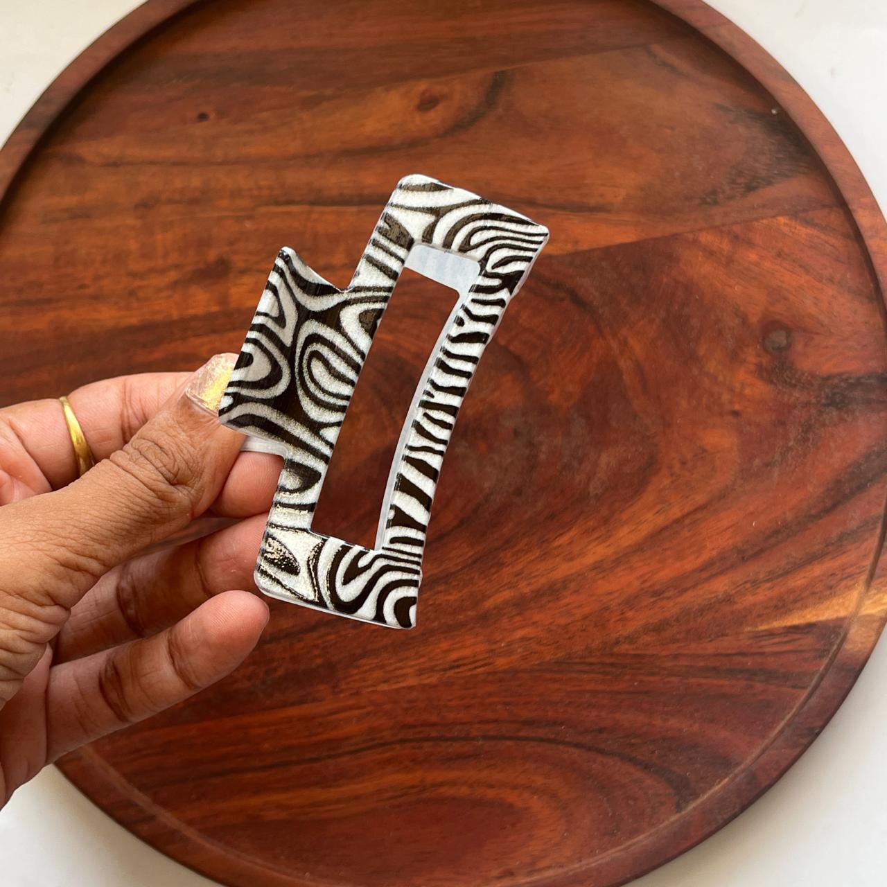 Geometric Pattern Rectangle Hair Clip - Medium 9cm