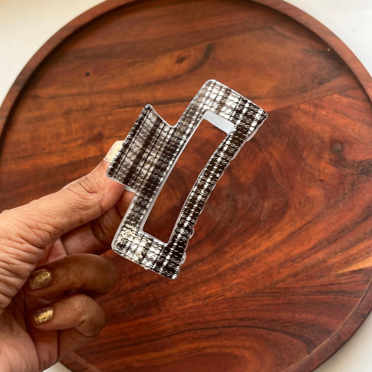 Geometric Pattern Rectangle Hair Clip - Medium 9cm