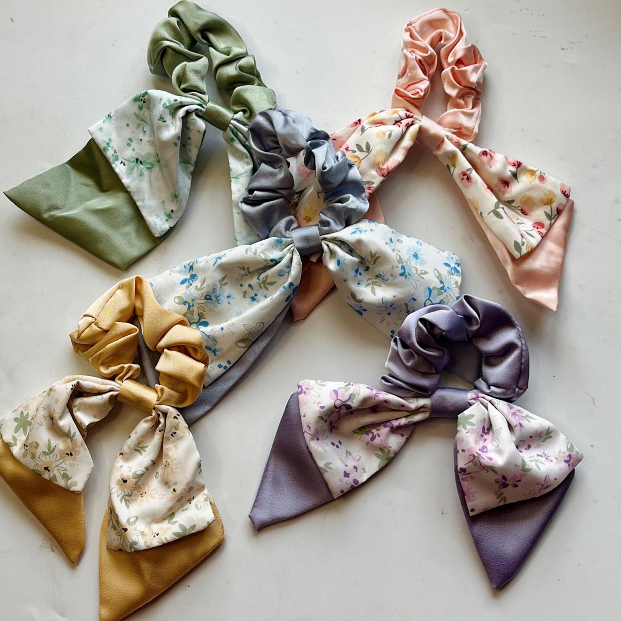 Floral Bow Scarf Scrunchies - Pack of 1