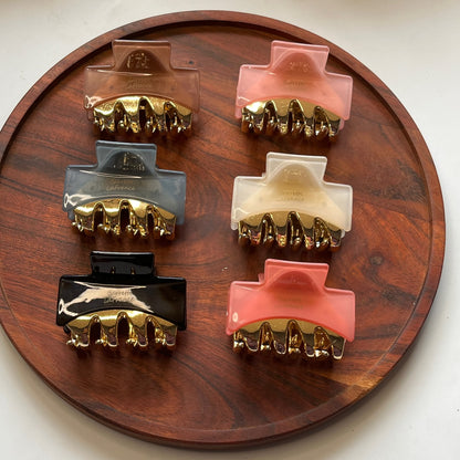 Classic Square Claw Clip – Gold Accent - Medium 7cm