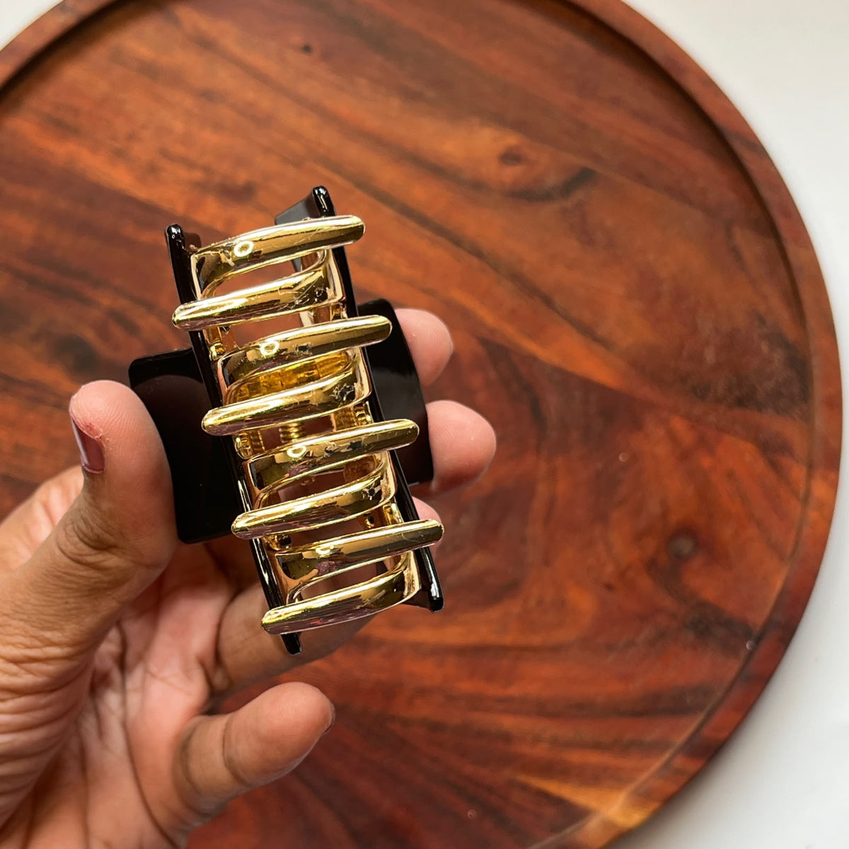 Classic Square Claw Clip – Gold Accent - Medium 7cm