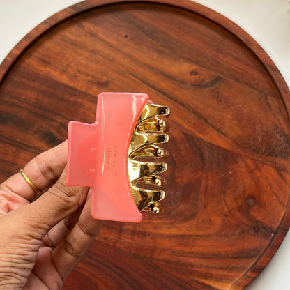 Classic Square Claw Clip – Gold Accent - Medium 7cm