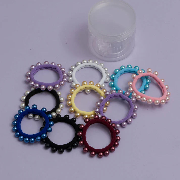 Mini Pearl Hair Tie Set in Organizer Box - Set of 5